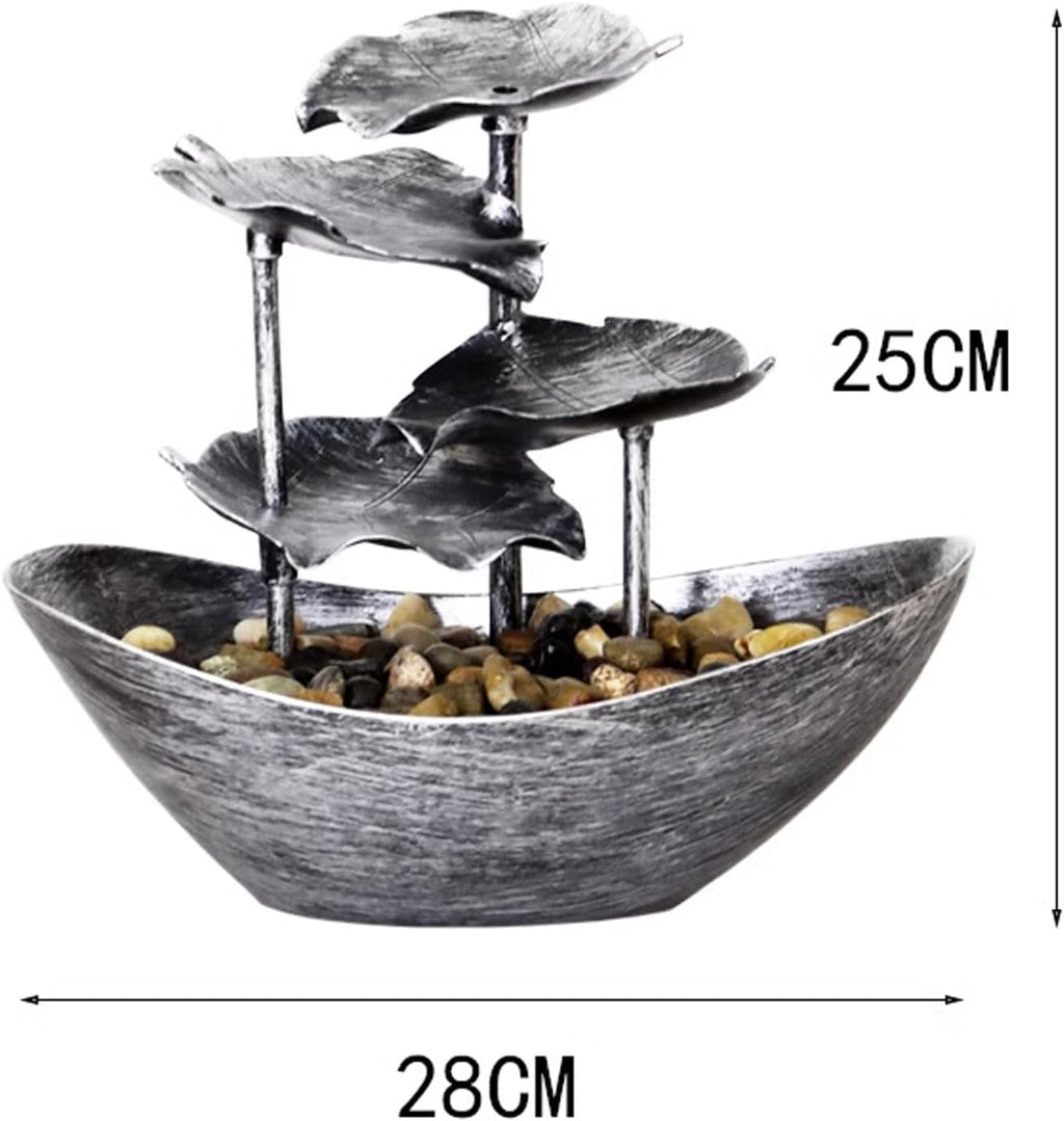 Tabletop Fountain Desktop Lotus Leaf Yuanbao Flowing Water Fountain Decoration Living Room Screen Porch Home Decoration, LED Atmosphere Night Light Desktop Fountain (Color : D)