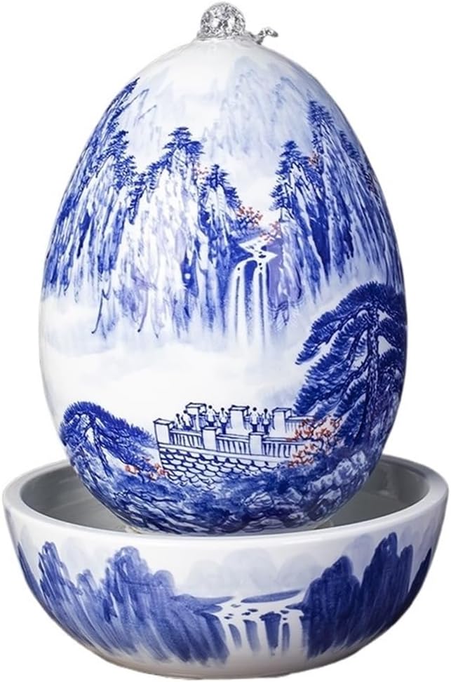 Tabletop Fountain Tabletop Water Fountain Chinese Minimalist Water Fountain Ornaments Hand-Painted Ceramic Decoration