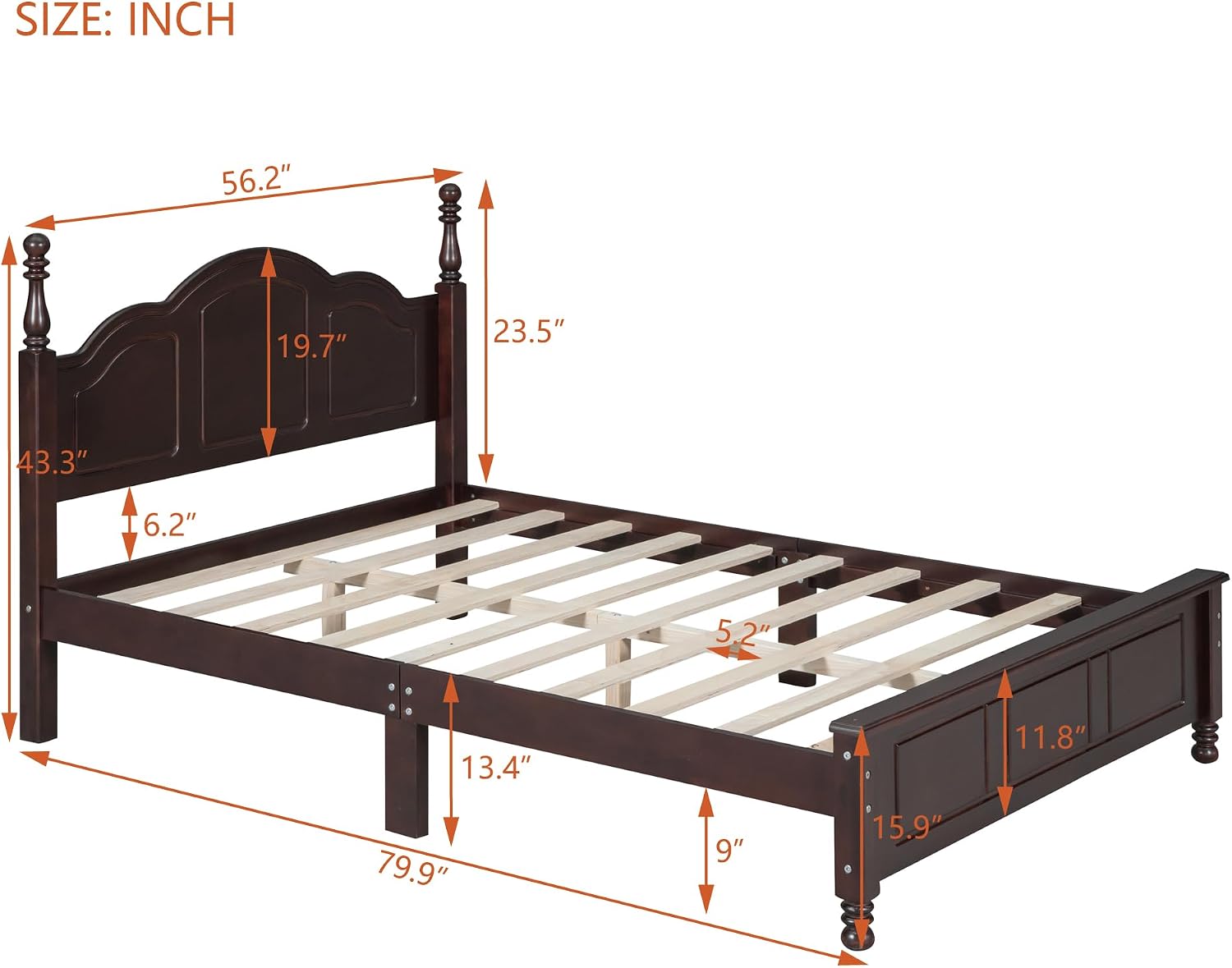 Harper & Bright Designs Platform Bed Frame Full Size with Headboard and Footboard, Mid Century Modern Wood Bed Frame with Underbed Storage for Kids Teens Adults, Classic Vintage Design, Dark Walnut
