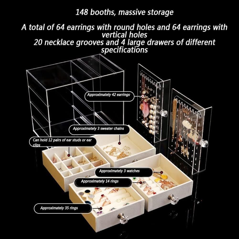 XH Makeup Organizer Hair Accessories Display Case,Desktop Jewelry Storage Box Transparent Earrings Earring Rack,Great for Bathroom Countertop Bedroom Dresser (Beige)