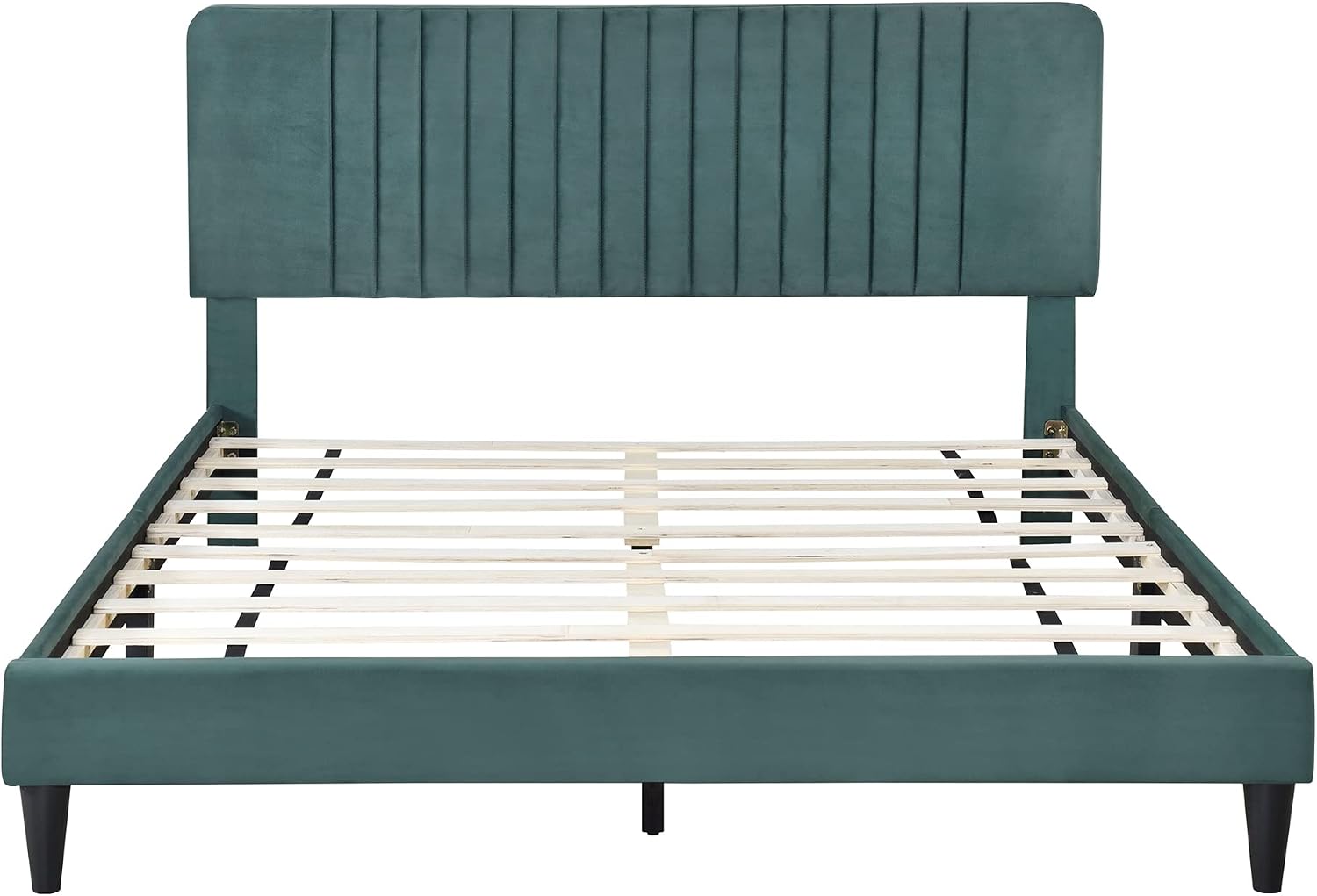 KLMM Modern Queen Size Upholstered Platform Bed, No Box Spring Needed, Velvet Fabric, Suitable for Bedroom Use, Easy to Assemble (Green#G^)