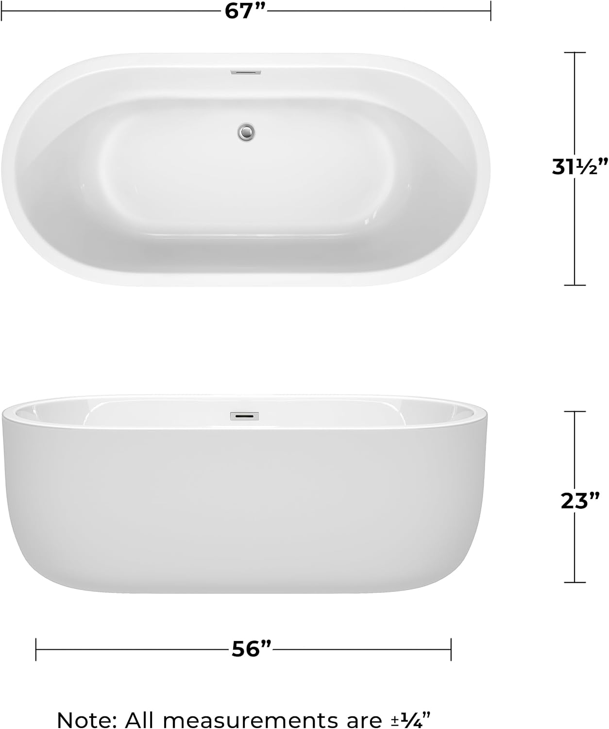 Juliette 67 inch Freestanding Bathtub in White with Polished Chrome Drain and Overflow Trim