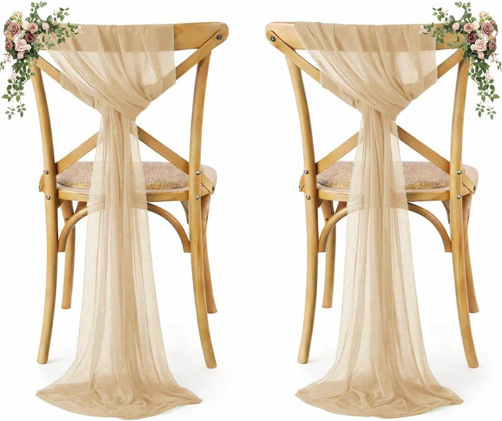 MDS® Pack of 100 Chiffon Chair Sashes Bows for Wedding Events Supplies, Decorations for Birthday Party, Graduation, Engagement, Chair Sashes fits Banquet Chair Cover Tie Back Band - Champagne Gold