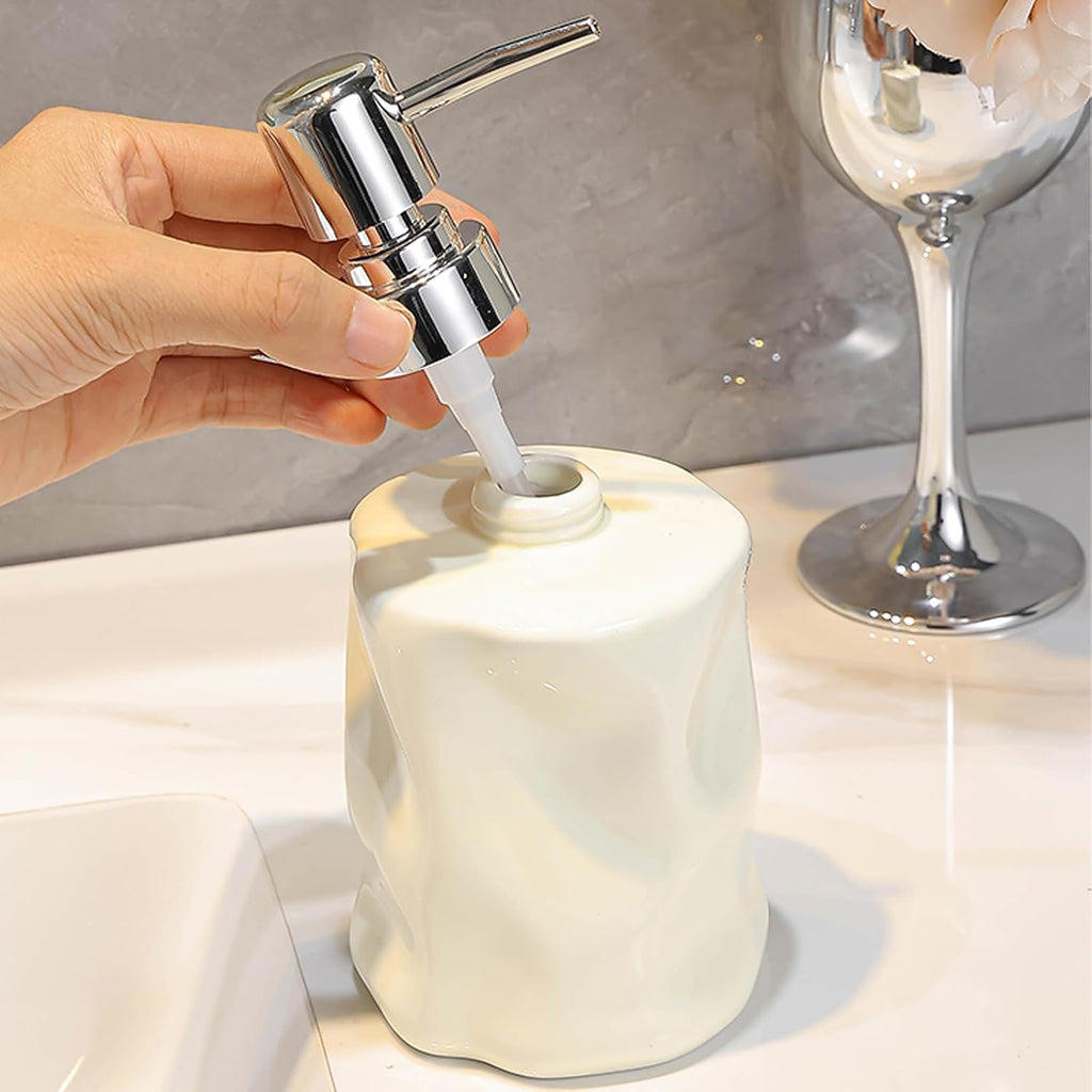Push Type Foam Dispenser with Acrylic Frame,Hand Pump Dispenser Foaming Soap Dispenser Ceramic Dish Liquid Dispenser for Kitchen Bathroom Hand Wash Bottle