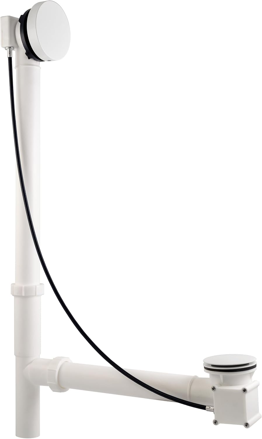 Westbrass D50P27TLERE-50 27' Cable Drive Bath Drain Trim with Rotary Overflow Cover Knob, Pop-Up Stopper and Poly Tubular Pipes & Fittings, Powder Coat White
