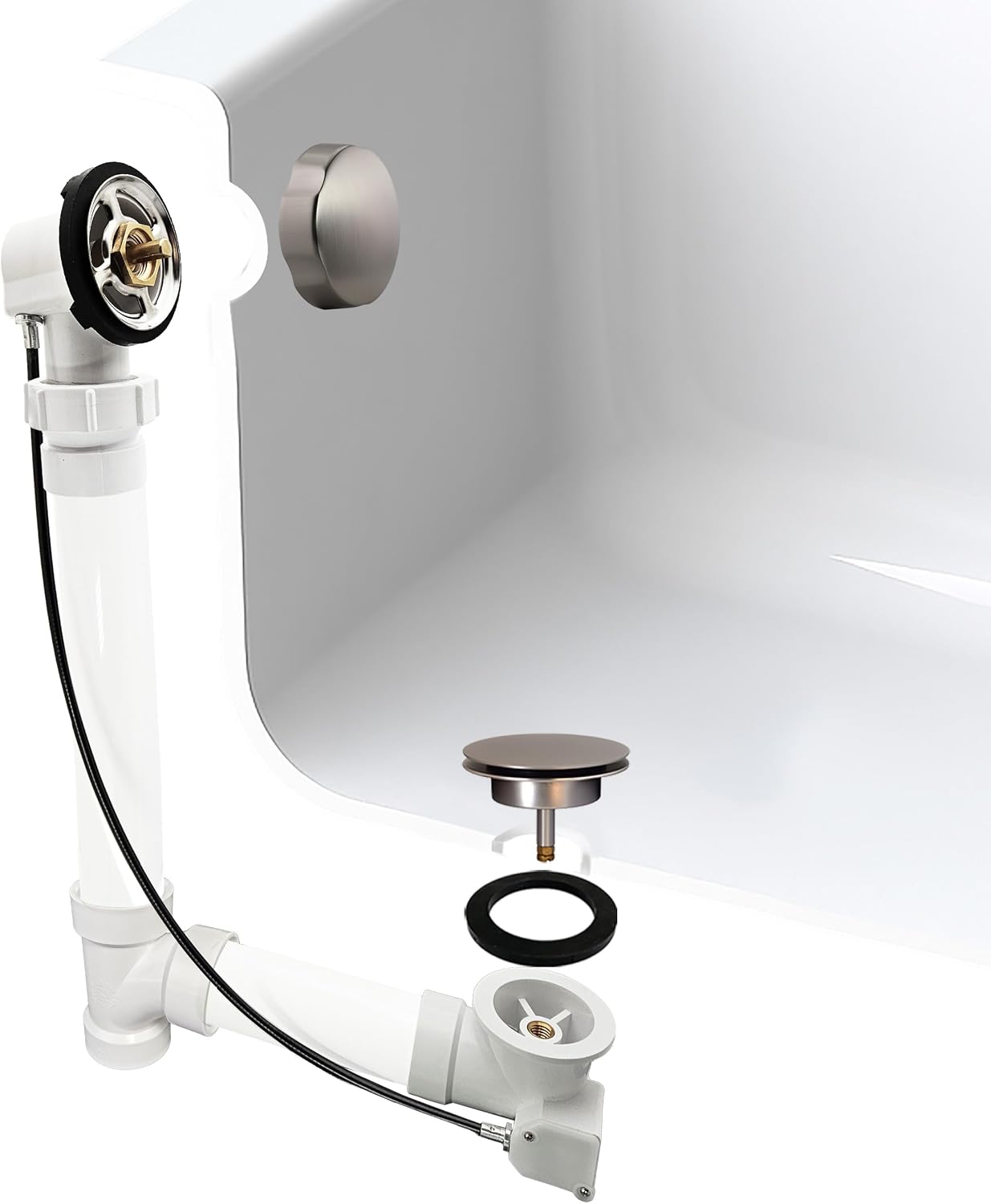 Westbrass A50P45BJ-20 1-1/2' Sch. 40 PVC 45' Cable Driven Bath Waste Kit with Ball Joint Head and Brass Trim Drain Kit, Stainless Steel
