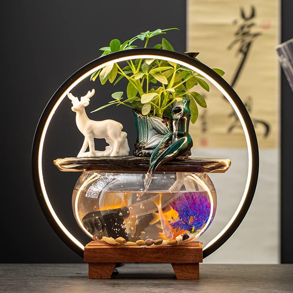 House Decorative Items Tabletop Fountain Water Fountain Ornament with Glass Fish Tank Office Desktop Decoration Home Lucky Ornament Tabletop Waterfall Fountai,A