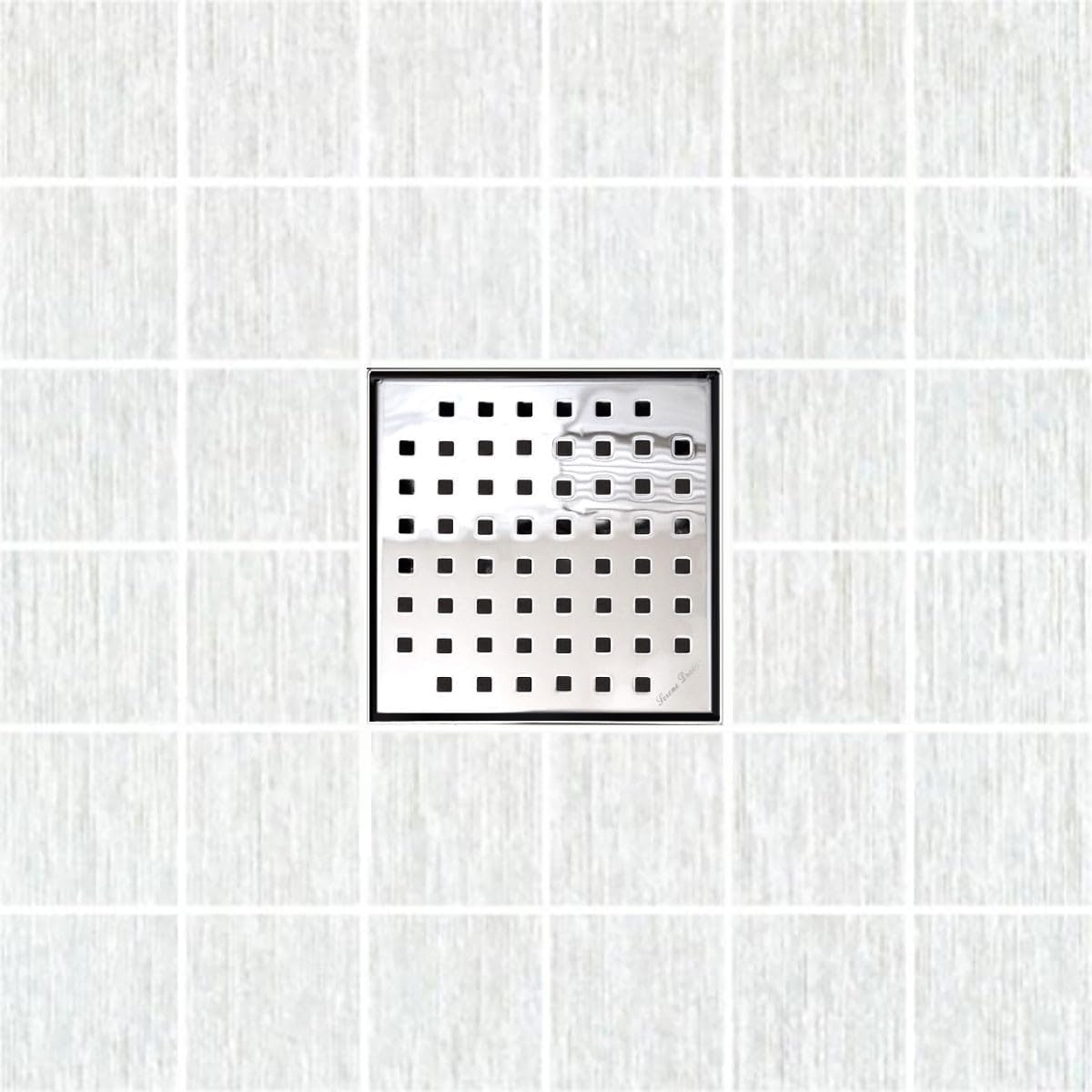 Serene Square Shower Drains - Traditional Square Design 6 Inch- stainless steel Luxurious line by Serene Steam include Rubber fitting (Polished Chrome)