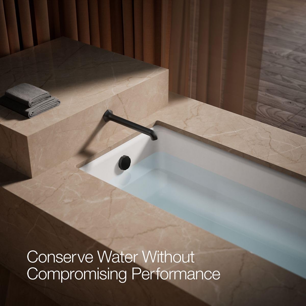 KOHLER 27115-BL Occasion Wall-Mount 12' Bath Spout, Nondiverter Bathtub Spout with Slip-Fit Connection, Matte Black