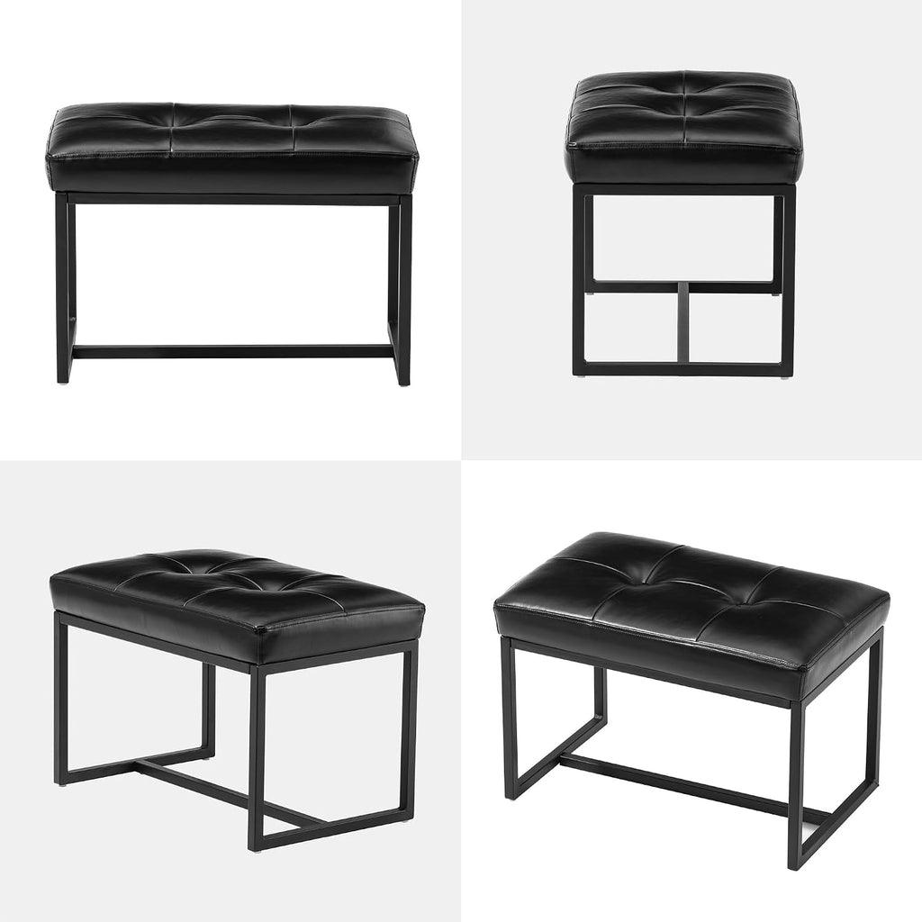 Glitzhome Ottoman Bench Pack of 2, Modern PU Leather Vanity Stools Chairs with Metal Frame, Makeup Stool Padded Foot Rest Stool for Living Room Vanity, Entryway, Bathroom, Black