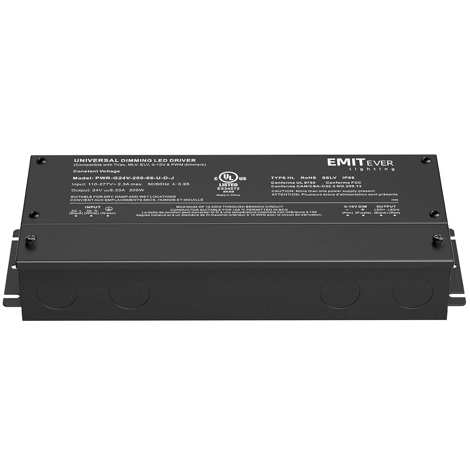 EMITEVER Dimmable Led Driver, 200W AC 110V-277V to DC 24V Transformer, 5-in-1 Dimming: ELV/MLV/TRIAC / 0-10V / 1-10V / 10V PWM/Potentiometer, Waterproof IP67 and UL Listed
