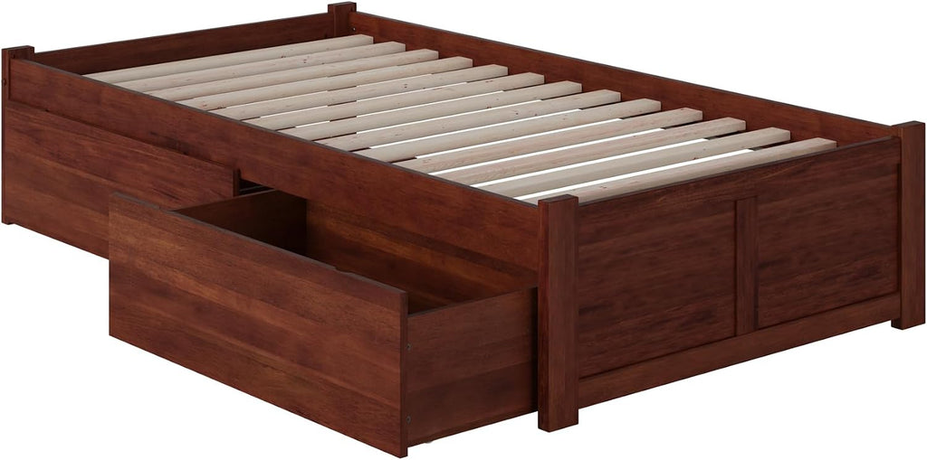 AFI Concord Twin XL Size Platform Bed with Footboard & Storage Drawers in Walnut