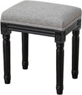 Upholstered Vanity Stool with Carved Dressing Makeup Bench with Solid Wood Legs Multi-Functional and Comfy Retro Bench Piano Seat for Bedroom, Bathroom, Vanity Table,Gray