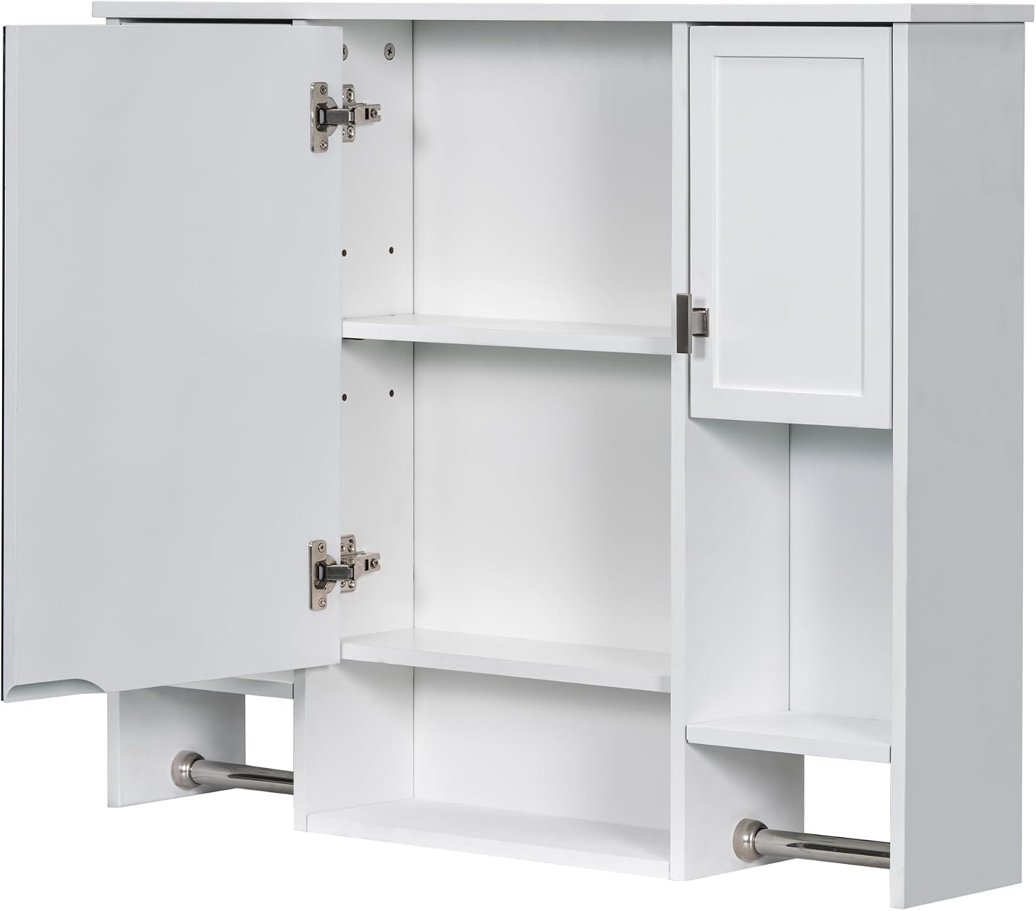 Merax Medicine Cabinet with Mirror, Wall Mount Bathroom Cabinet 35' x 28' Over Toilet Storage Cabinet Organizer with Doors, Open Shelves, and Towel Bars, Mirrored Bathroom Wall Cabinet