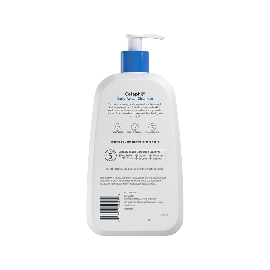 Cetaphil Face Wash, Daily Facial Cleanser for Sensitive, Combination to Oily Skin, 20 oz, Gentle Foaming, Soap Free, Hypoallergenic, Pack of 12