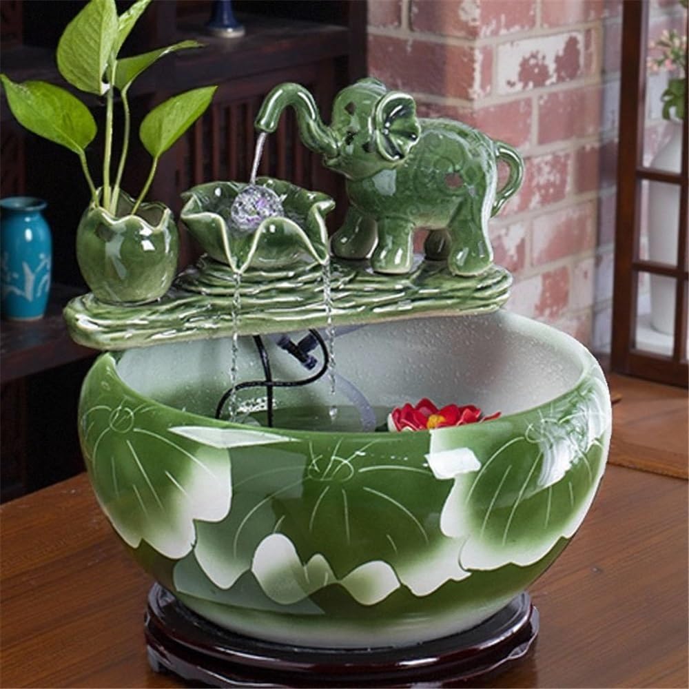Tabletop Fountain Ceramic Tabletop Fountain Automatic Flowing Fish Tank for Indoor and Home Decoration Tabletop Water Fountain(Large)
