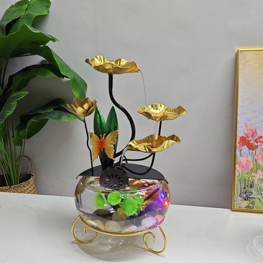 Tabletop Fountain Fish Tank Wrought Iron Butterfly Flowing Water Ornaments Circulating Water Fountain Office Creative Wrought Iron Lotus Desktop Fountain Waterfall Fountain Indoor