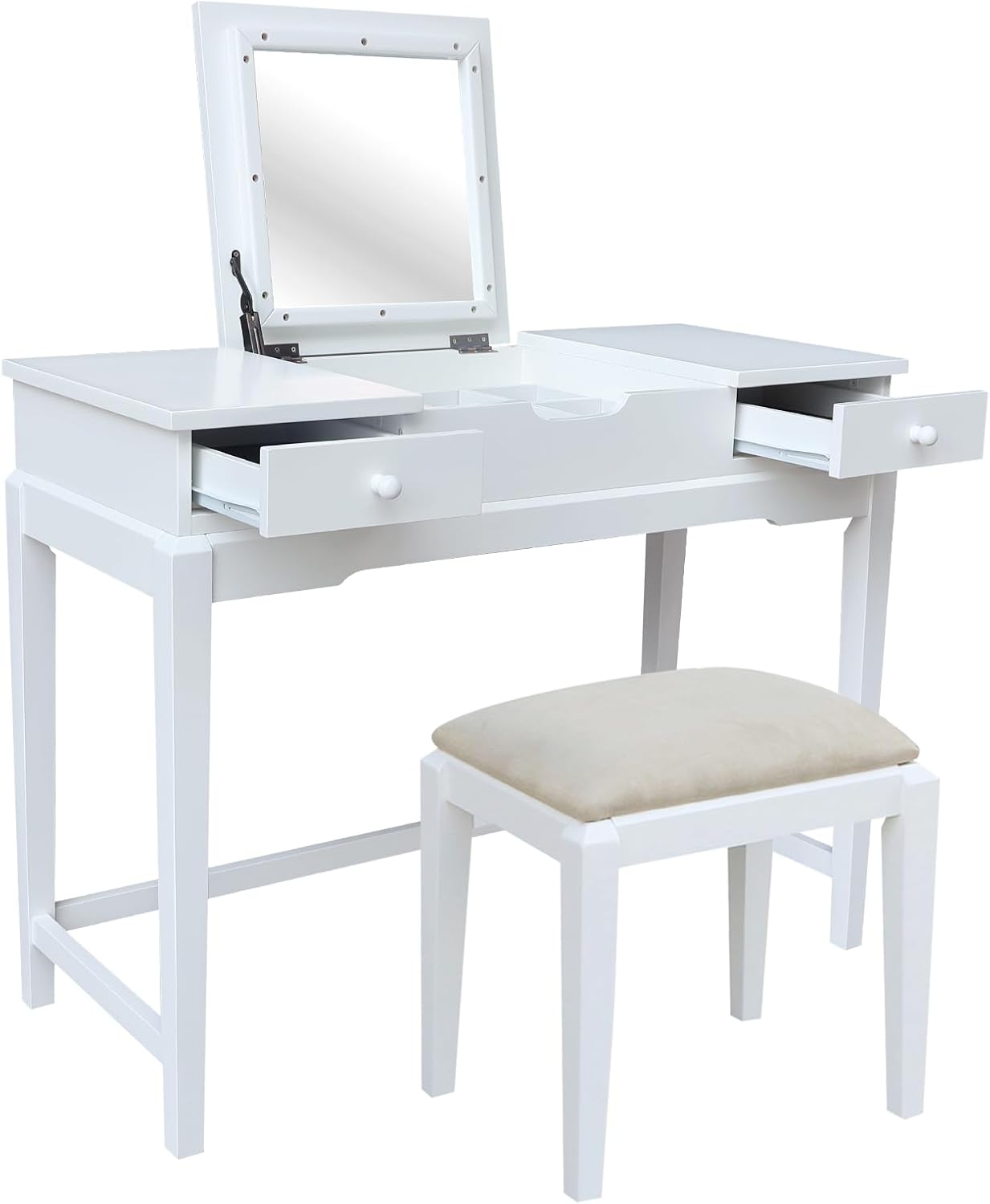 International Concepts Solid Wood Vanity Table with Bench in White
