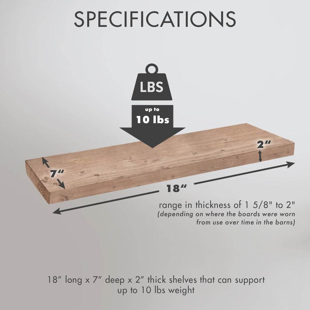 Urban Legacy Reclaimed Barnwood Planks | Floating Shelves for Wall w/Flush Mount Shelf Bracket Set Included | Set of 2 (Natural, 18' x 7' x 2')