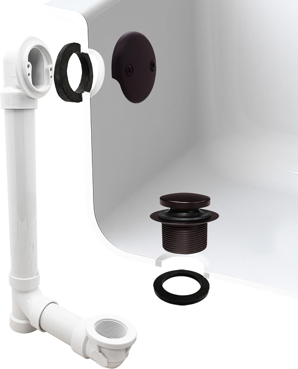 Westbrass D4932-4-12 1-1/2' x 12' Bath Waste & Overflow Assembly with Two-Hole Faceplate Cover and Tip-Toe Drain Plug - Sch. 40 PVC, Oil Rubbed Bronze (4-Pack)