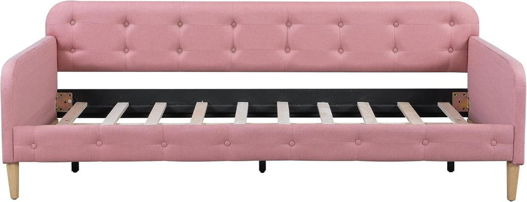 Merax 79' Twin Size Linen Upholstered Daybed with 4 Wood Legs, Pink