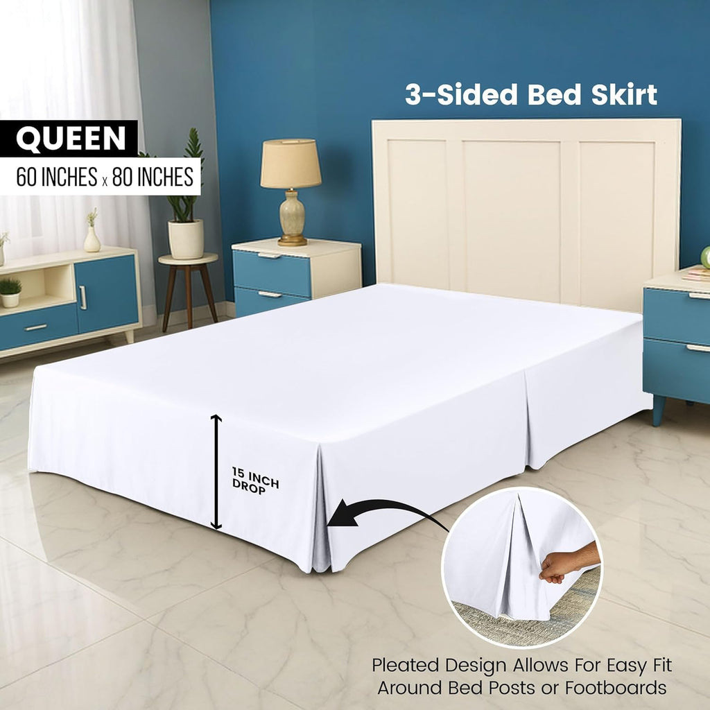 Utopia Bedding Queen Bed Skirt - 20 Pack - Soft Quadruple Pleated Ruffle - Easy Fit with 16 Inch Tailored Drop - Hotel & B&B Quality, Shrinkage and Fade Resistant (Queen, White)
