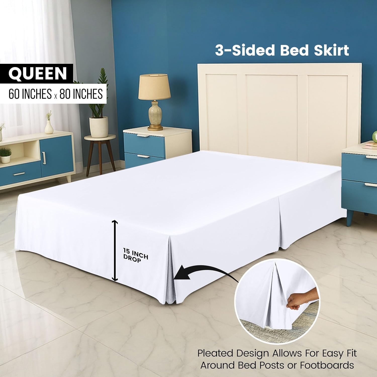Utopia Bedding Queen Bed Skirt - 20 Pack - Soft Quadruple Pleated Ruffle - Easy Fit with 16 Inch Tailored Drop - Hotel & B&B Quality, Shrinkage and Fade Resistant (Queen, White)