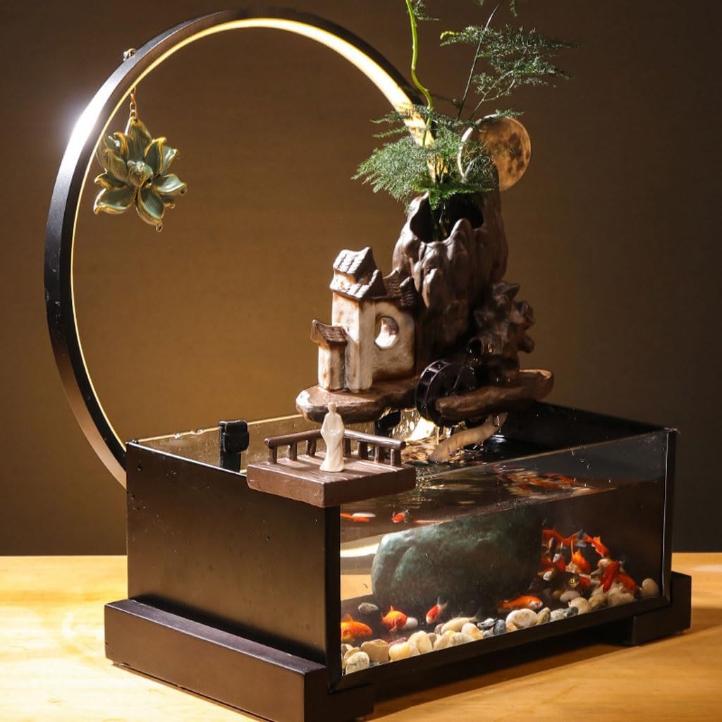 Waterfall Fountain Indoor Desktop Water Ornaments Living Room Office Home Decoration Circulating Fountain Fish Tank Table Top Water