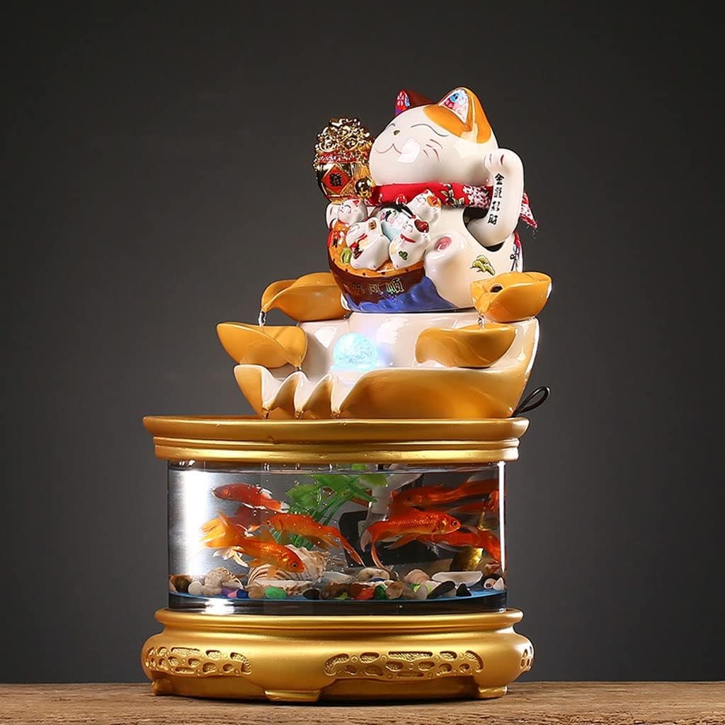 Indoor Fountain Tabletop Fountain Modern Creative Water Glass Fish Tank Office Desk Lucky Cat Decorative Ornaments Interior Decoration Desktop Fountain Meditation Fountain