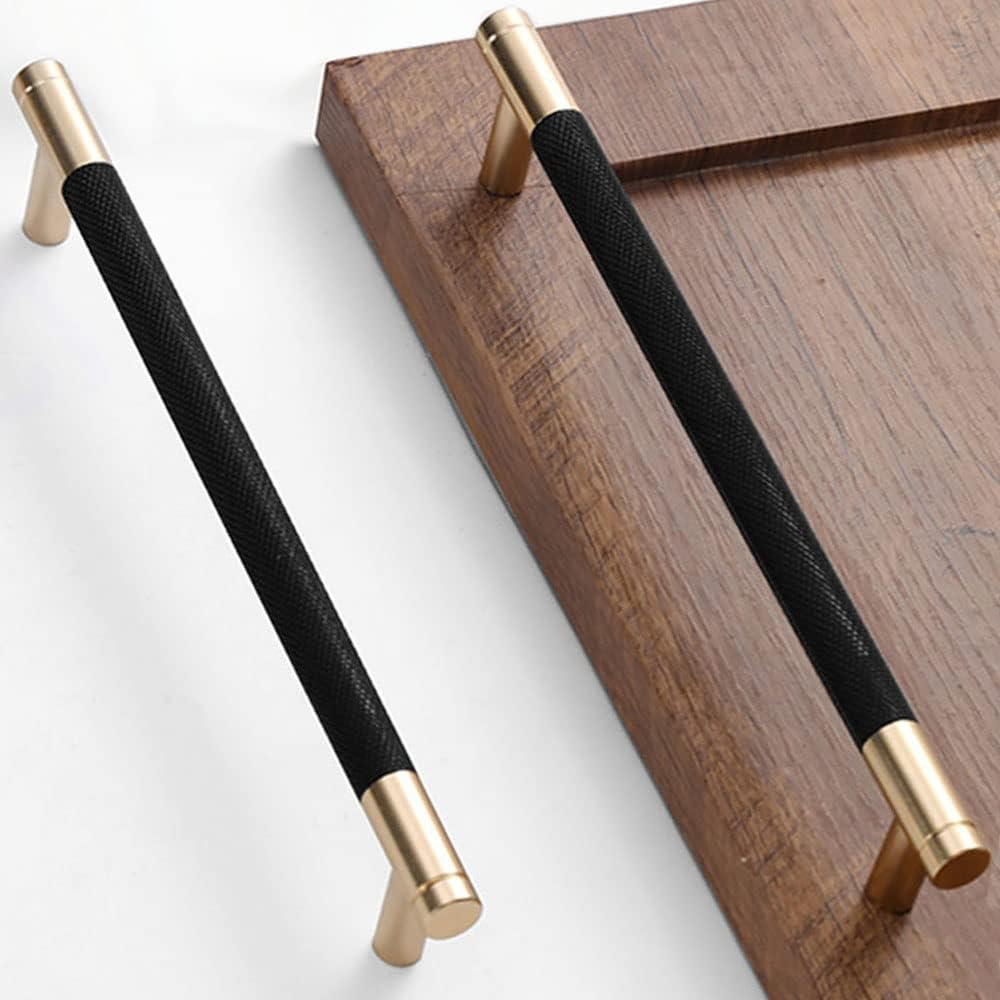 30 Pack 7 1/2 Inch 192 mm Gold and Black Cabinet Handles Cabinet Pulls Aluminum Handles Knurled Drawer Pulls Oxidation Finish with Diamond Pattern 8.6' Length (7.5' Hole Center)