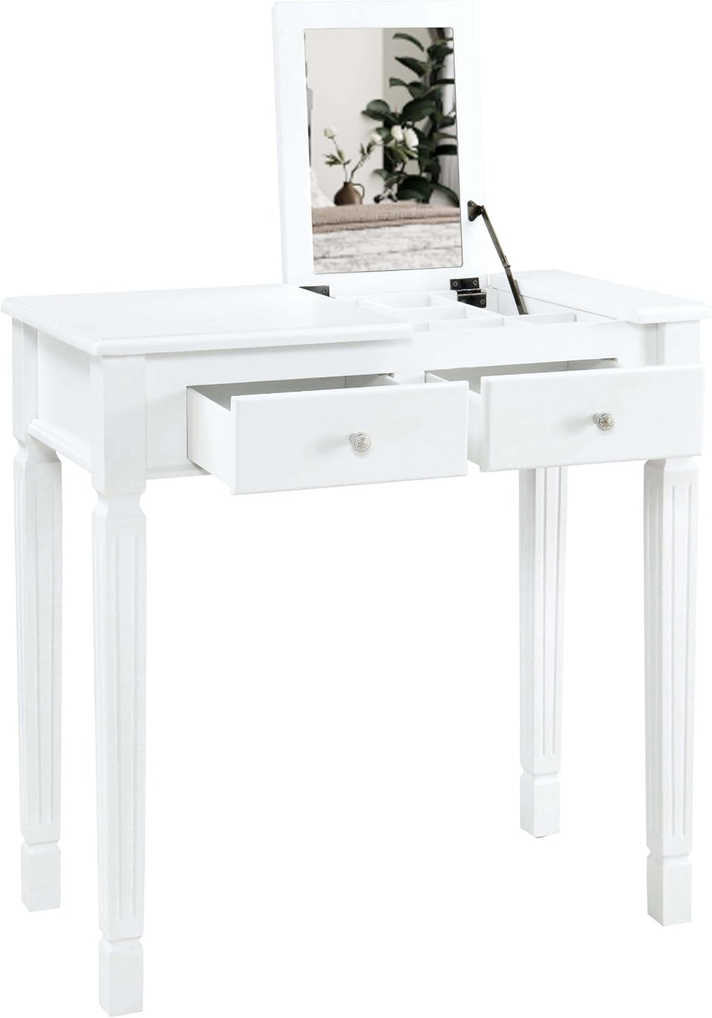 Small Makeup Vanity Desk Table with Flip-Top Mirror and Hidden Storage Compartments, Wood Computer Writing Desk with 2 Drawers, Easy Assembly Dressing Table for Bedroom,White,Red SZT-D0036-WT