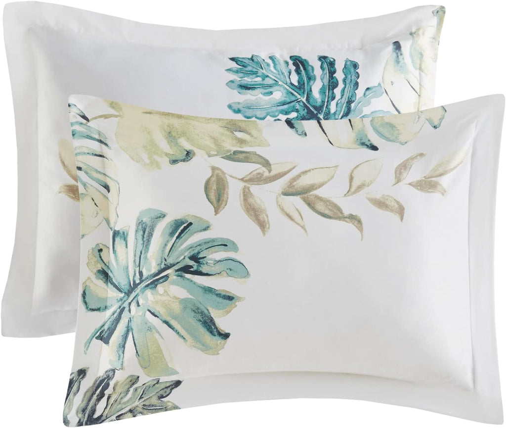 Harbor House 100% Cotton Duvet Cover, Coastal, Beach Cottage Design, All Season, Breathable Comforter Cover Tropical Bedding, Matching Shams, Lorelai Monstera Leaf Green Full/Queen (90'x90') 5 Piece