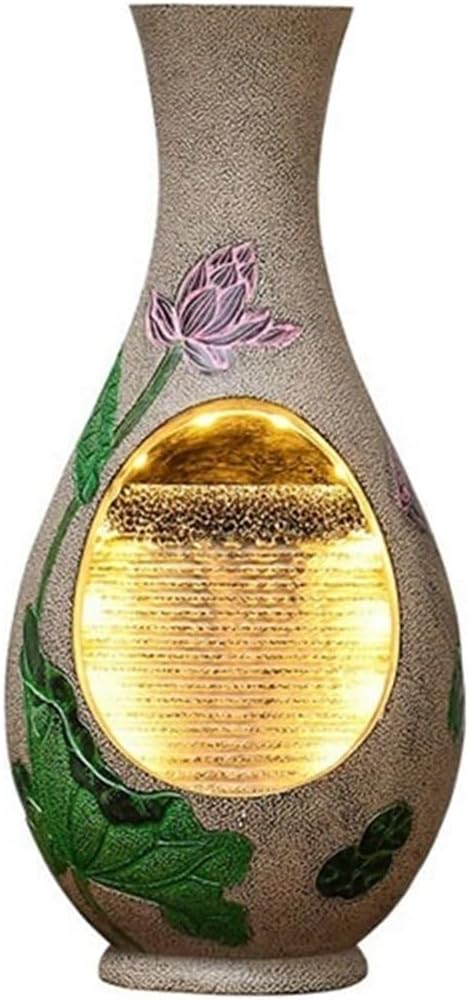 Tabletop Fountain Chinese Style Vase Water Fountain Ornaments Living Room Tea Room Circulating Waterscape Decoration(Beige)