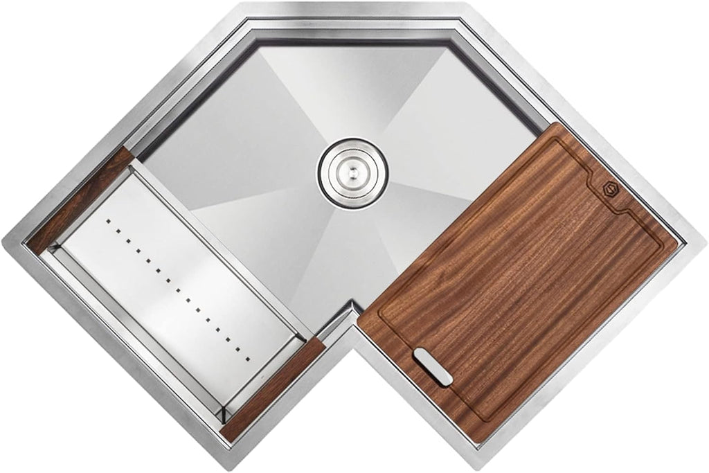 Strictly Sinks 30 Inch Corner Kitchen Sink Undermount– 16 Gauge Stainless Steel Butterfly Sink Undermount, Scratch & Stain Resistant Corner Single Bowl Workstation Sink with Accessories (Silver)