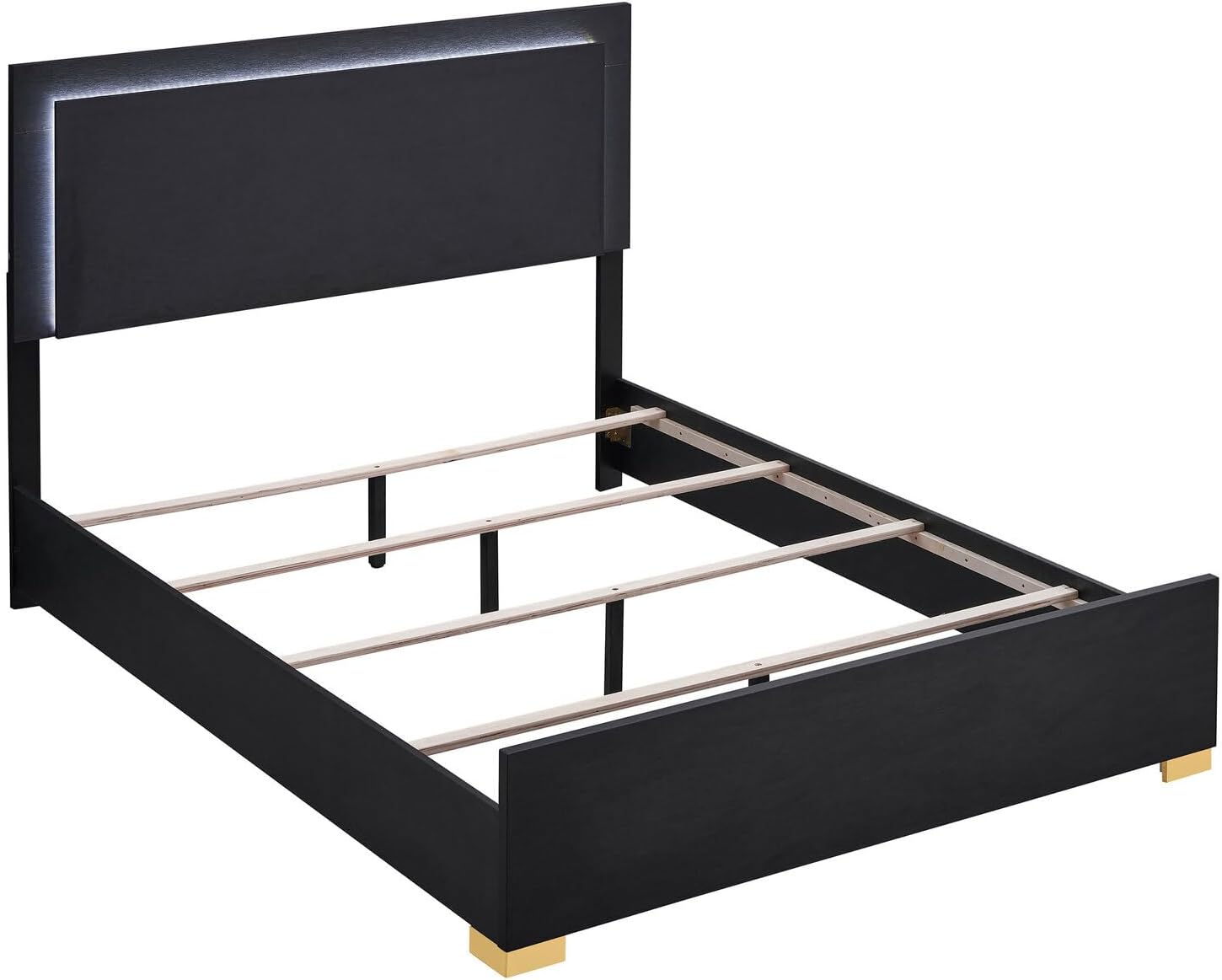 HomeStock Black Bedroom Set with Gold Accents - 4 Piece Modern Bed Set