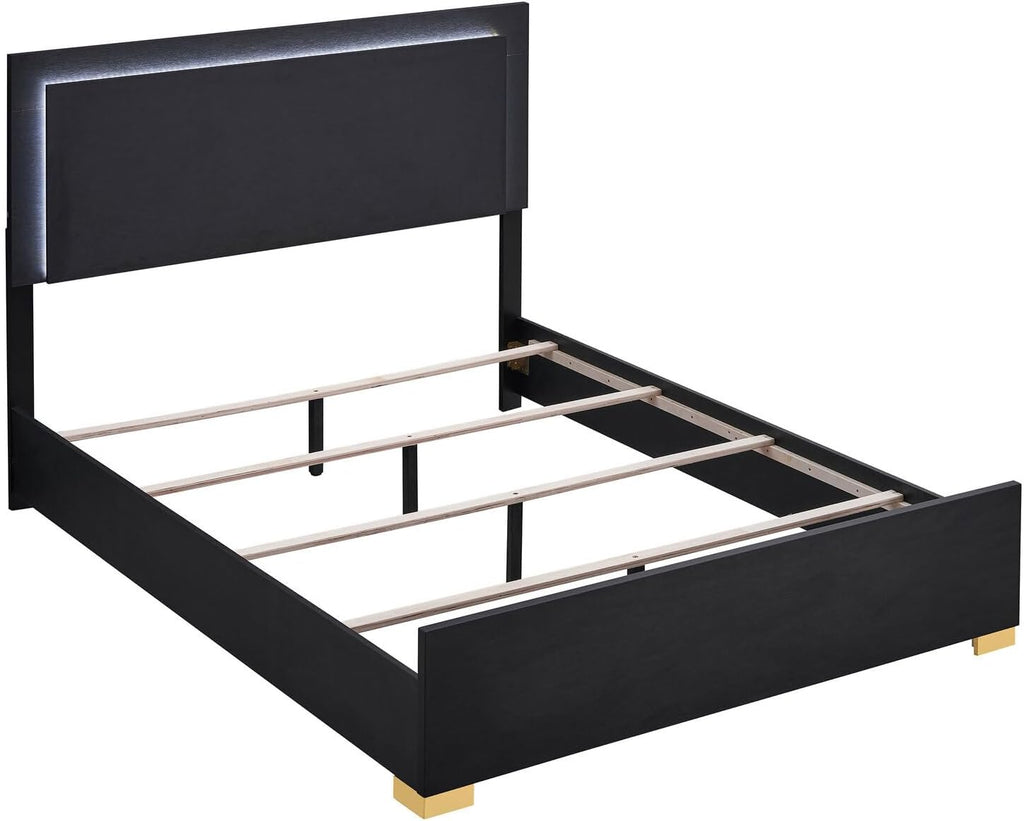 HomeStock King Size Bedroom Set Black Finish with Gold Accents - 5 Piece