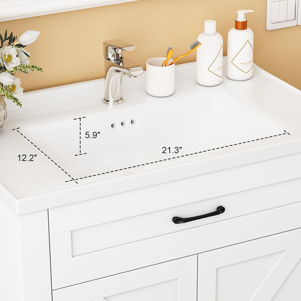 Bathroom Vanity, 32' Bathroom Vanity with Ceramic Sink, Farmhouse Bathroom Vanity Cabinet for Small Space, Freestanding Storage Cabinet with Shelf, 2 Doors, Easy Assembly
