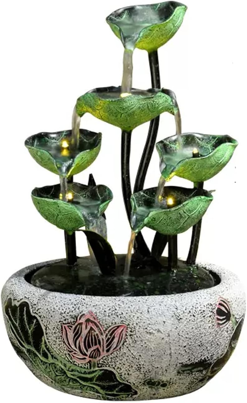 Tabletop Water Fountain Tabletop Fountains Indoor Lotus Leaf Relaxation Fountains Tabletop Waterfall Decoration Fountain Zen Meditation Indoor Waterfall Feature with Pump Indoor Fountain(Small)