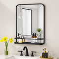 VASUHOME Black Bathroom Mirror with Shelf, 26'x38' Wall Mounted Vanity Mirror with Metal Frame & Rounded Corners, Storage Shelf for Bathroom, Bedroom, Living Room, Entryway