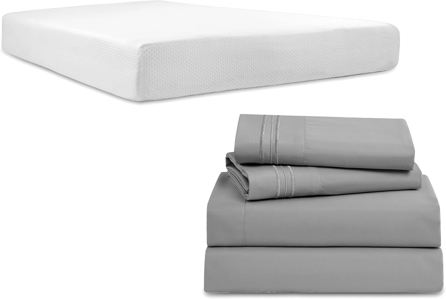 Nestl Queen Sized 8 Inch Green Tea Memory Foam Mattress with 4 Piece Deep Pocket Bed Sheets – Cooling Graphite Mattress in a Box with Extra Soft, Breathable and Cooling Dark Grey Sheets
