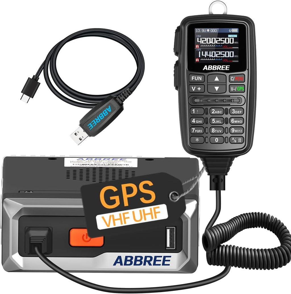 ABBREE Mobile Ham Radio 30W GPS Dual Band 136-174MHZ/400-480MHZ NOAA VHF/UHF Long Range Base Station Two Way Radio with Speaker Mic,Air Band,Dual PTT,DTMF,500Channels for Car Vehicle Radios