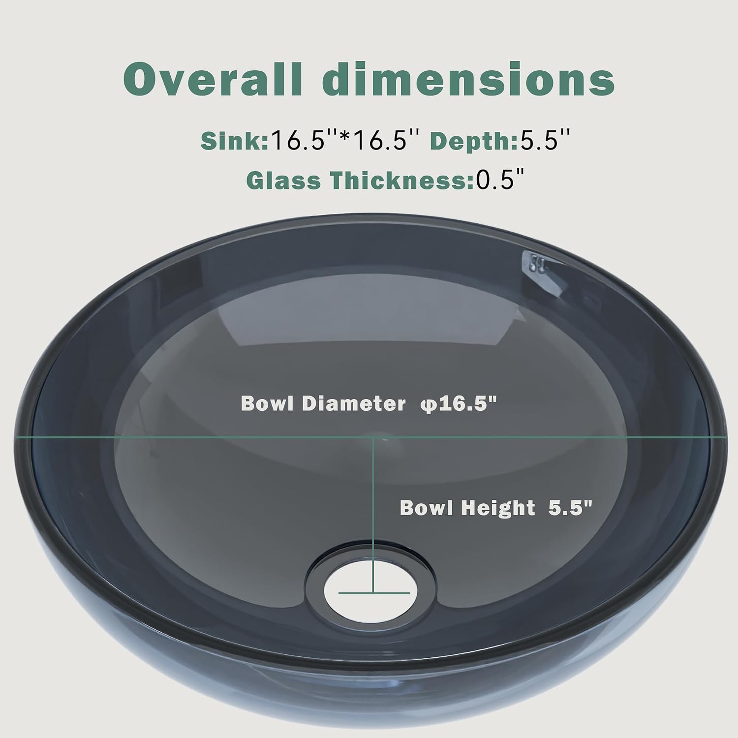 Design Vessel Sink Bathroom Sink above counter Small Vessel Sink Bathroom Sink Bowl Countertop Modern Sinks with faucet and drain combo 16.5' Round Transparent New