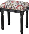 Upholstered Vanity Stool with Carved Dressing Makeup Bench with Solid Wood Legs Multi-Functional and Comfy Retro Bench Piano Seat for Bedroom, Bathroom, Vanity Table,Floral