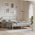 White Steel King Bed Frame Rectangular Traditional with Sturdy Metal Construction and Elegant Headboard for Bedroom Guest Room