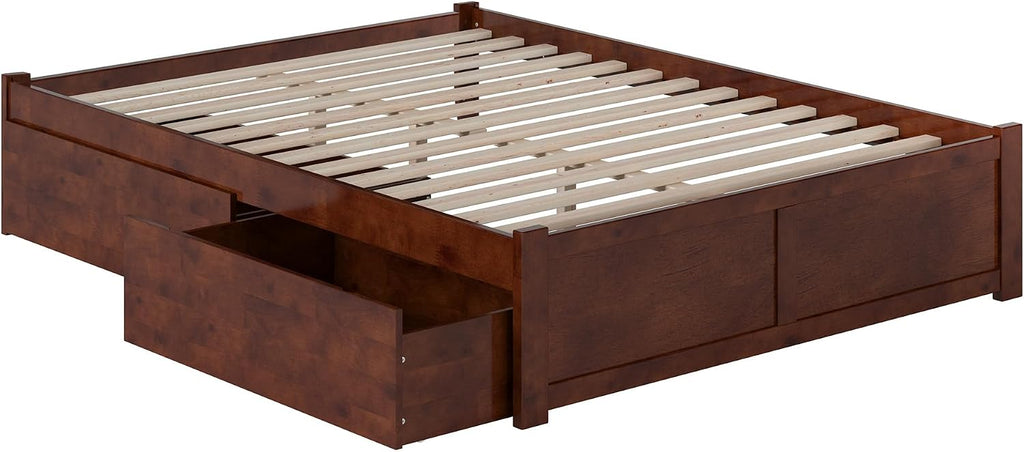 AFI Concord Queen Size Platform Bed with Footboard & Storage Drawers in Walnut