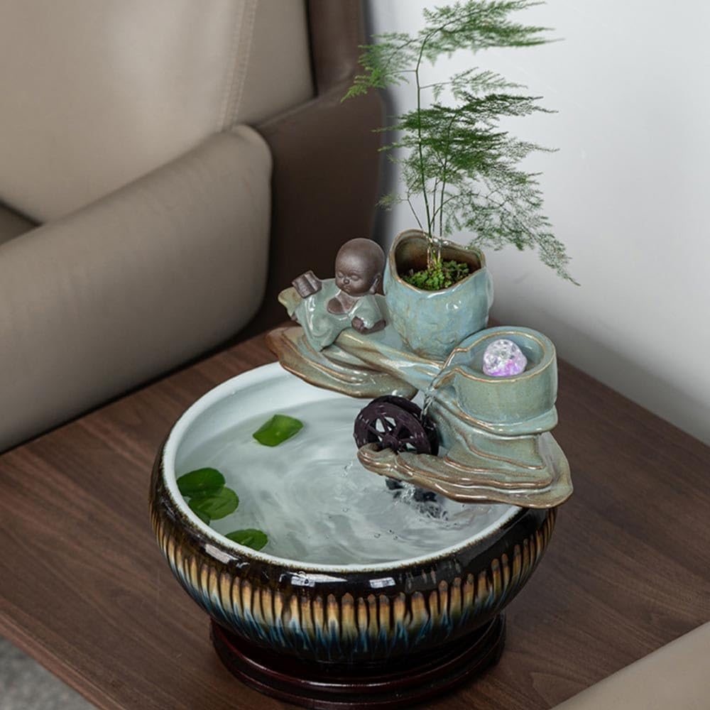 Desktop Fountain Tabletop Fountain Ceramic Fish Tank Relaxing Ambiance for Home and Office Decor