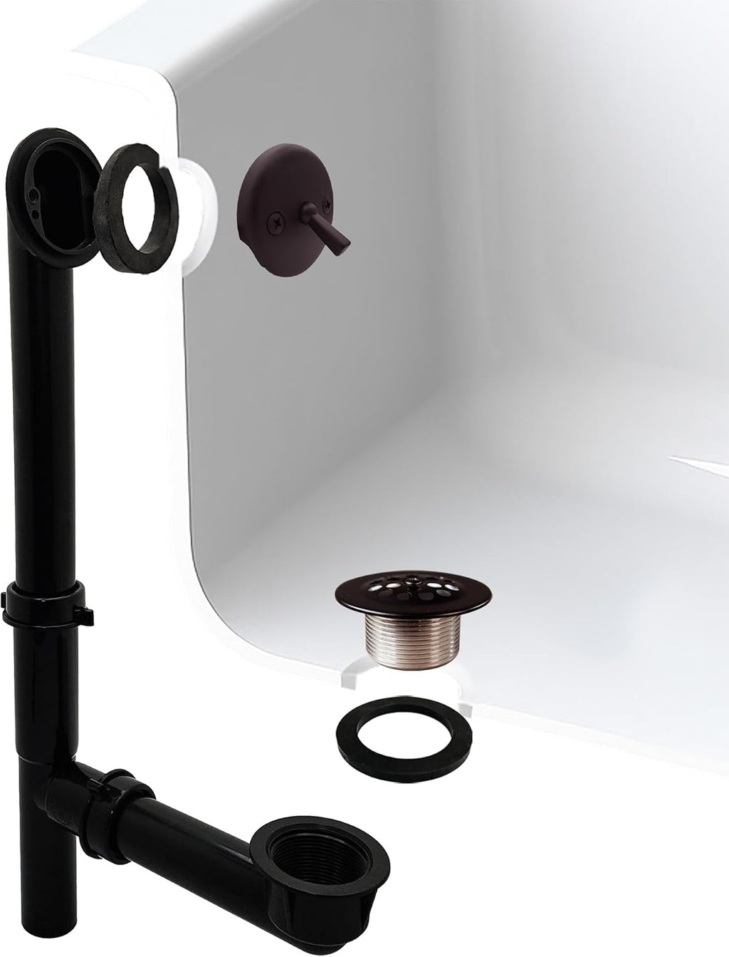Westbrass Y592144-4-12 1-1/2' x 14' Black Tubular Bath Waste & Overflow Assembly with Trip Lever and Beehive Strainer Grid Drain, Oil Rubbed Bronze (4-Pack)