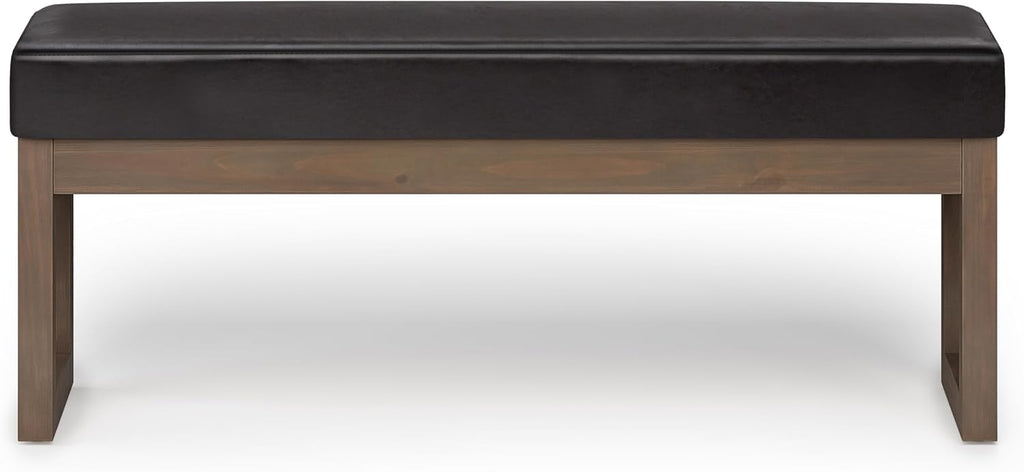 SIMPLIHOME Milltown Large Ottoman Bench - 44 inch Wide Upholstered Vegan Leather Rectangle Footstool Ottoman in Tanners Brown, Contemporary Bench for Bedroom with Cushioned Seat, Assembled