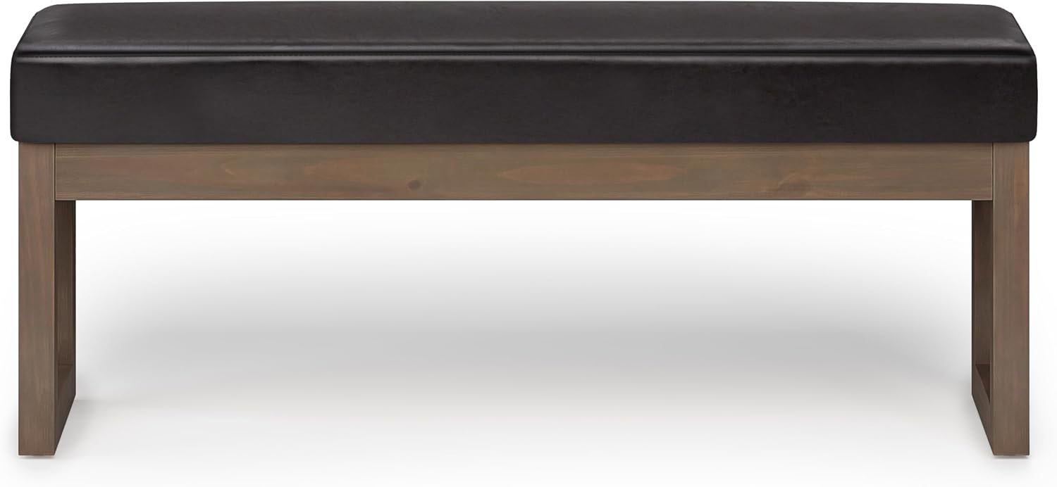 SIMPLIHOME Milltown Large Ottoman Bench - 44 inch Wide Upholstered Vegan Leather Rectangle Footstool Ottoman in Tanners Brown, Contemporary Bench for Bedroom with Cushioned Seat, Assembled