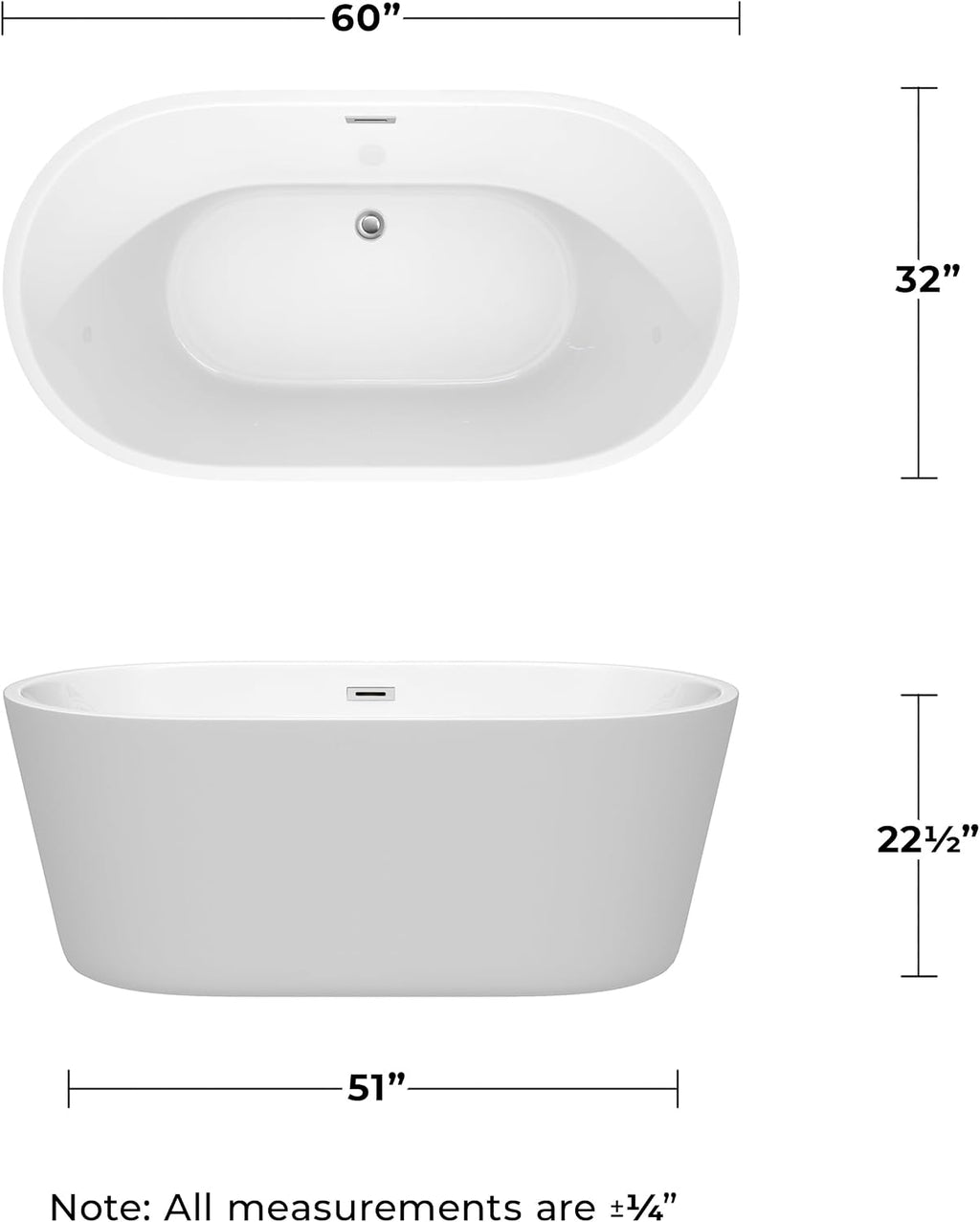 Carissa 60 inch Freestanding Bathtub in White with Polished Chrome Drain and Overflow Trim